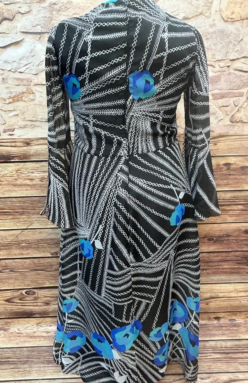 Original 70er Jahre Maxikleid schwarz blau Gr. 46