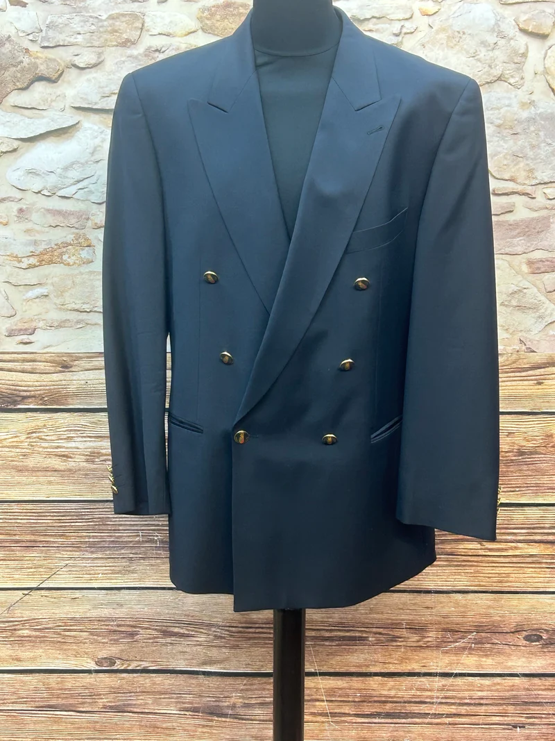 Vintage Doppelreiher Sakko Herren Gr. 27 – Schurwolle, Dunkelblau