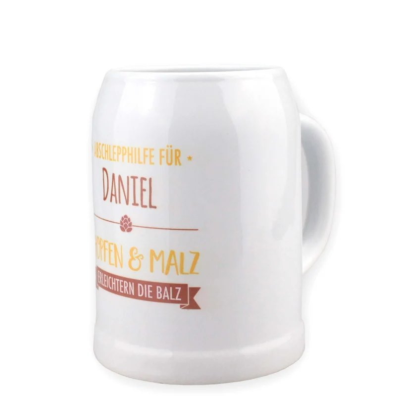 Bierkrug "Abschlepphilfe" mit Namesaufdruck