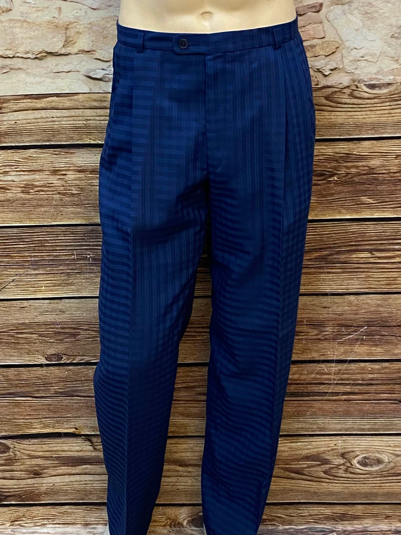 Vintage Bundfaltenhose Navy Streifen Gr. 50 – High Waist 80er