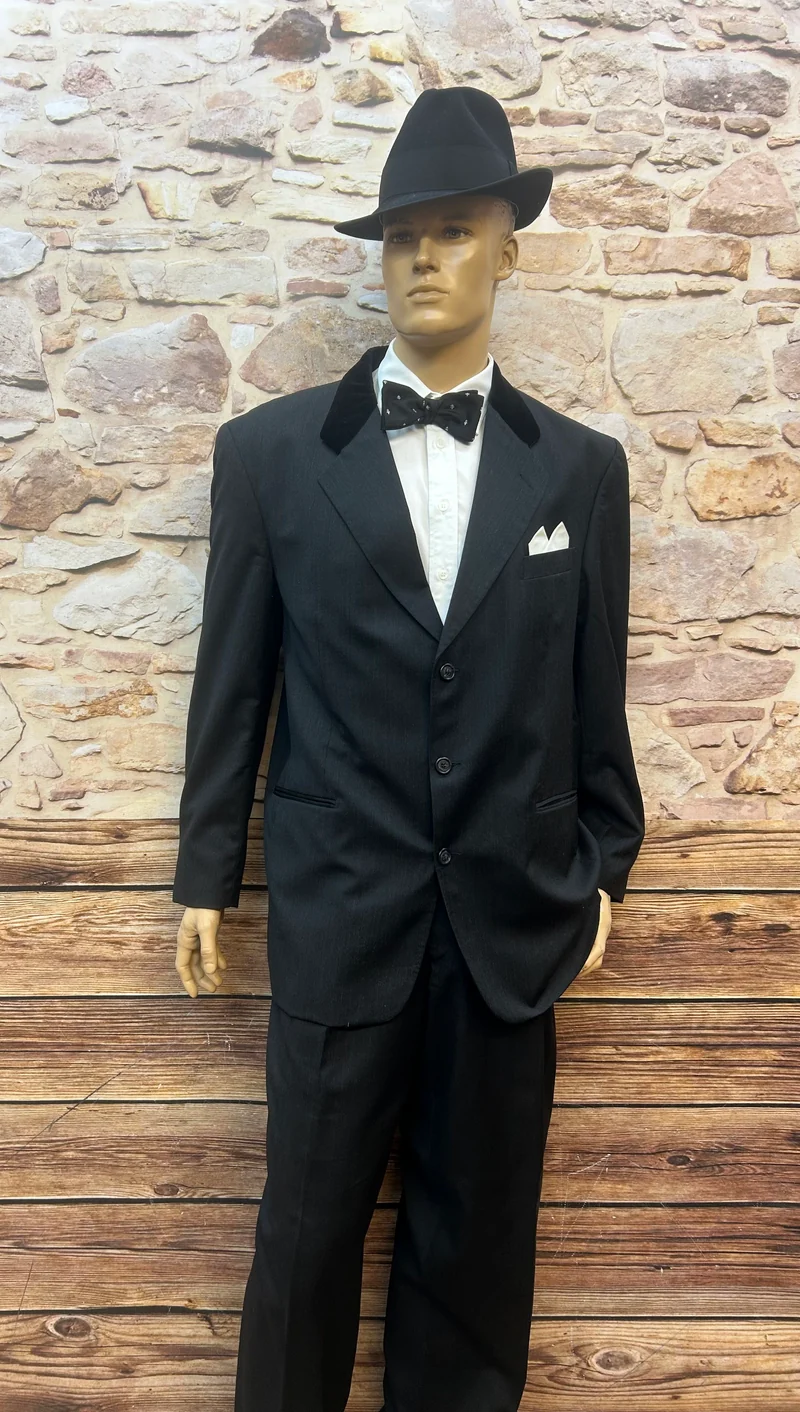 Vintage Herren Anzug Komplettset Größe 56 Schwarz mit Hut – 20er Jahre / 40er Jahre Stil