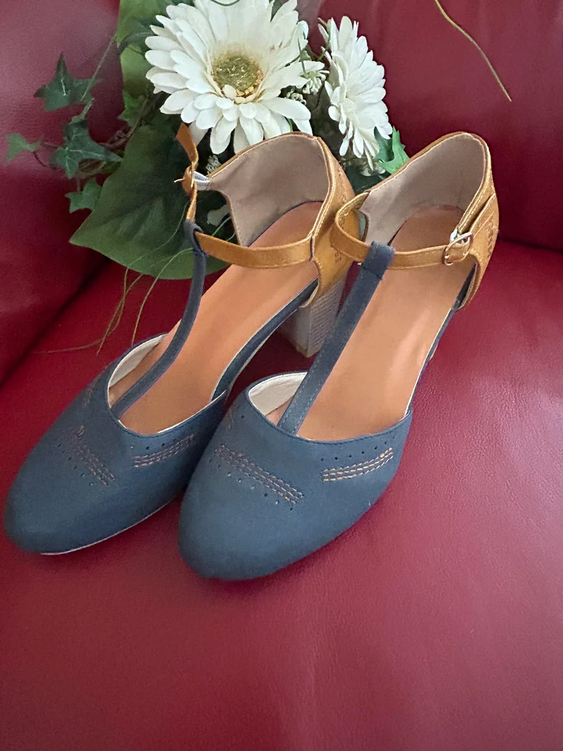 Vintage 20er-Jahre Damen-Tanzschuhe Blau/Braun – Größe 40