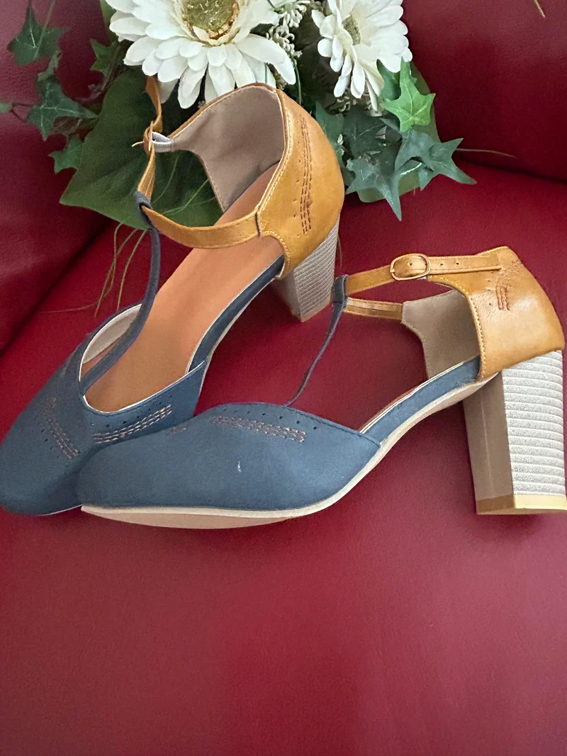 Vintage 20er-Jahre Damen-Tanzschuhe Blau/Braun – Größe 40