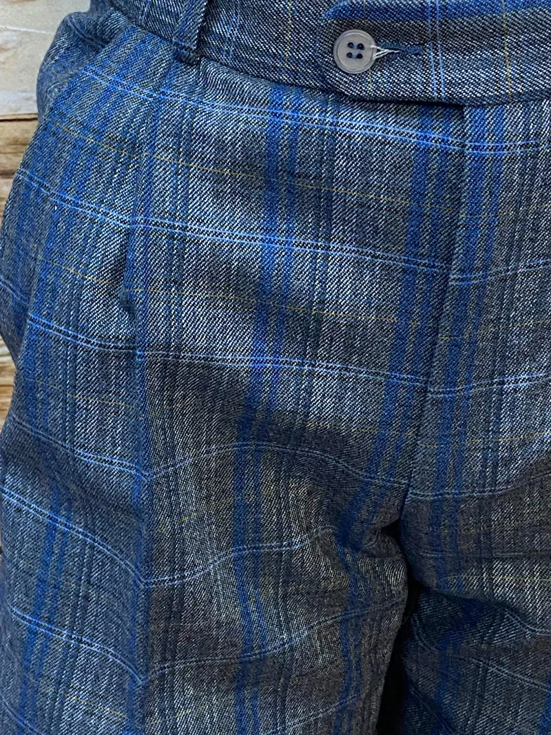 Blaugraue Karo-Knickerbocker Hose Herren Gr. 46 aus Wollmix