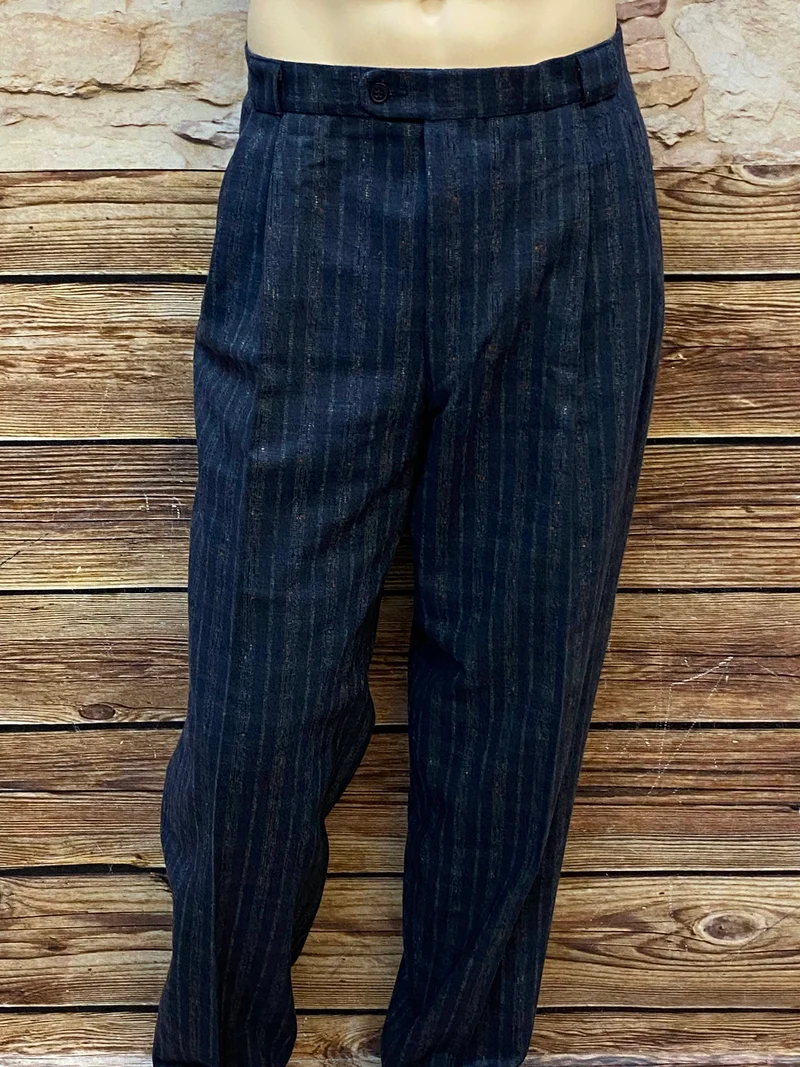 Vintage Bundfaltenhose Herren Gr.54 – Dunkelblau Streifen NOS 80er