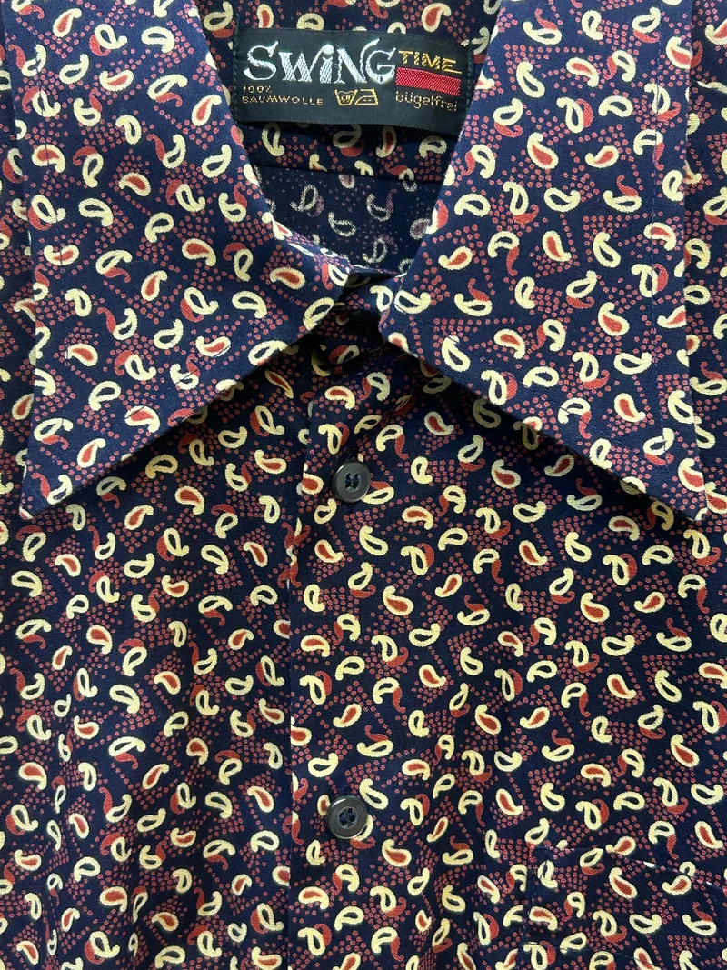 Vintage Hemd Herren Paisley 70er dunkelblau Größe 43