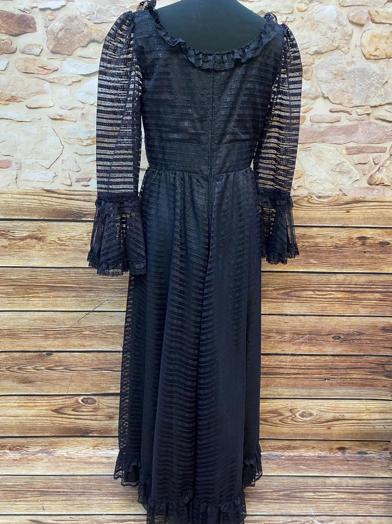 Vintage Spitzen-Maxikleid Schwarz – Gr. 40