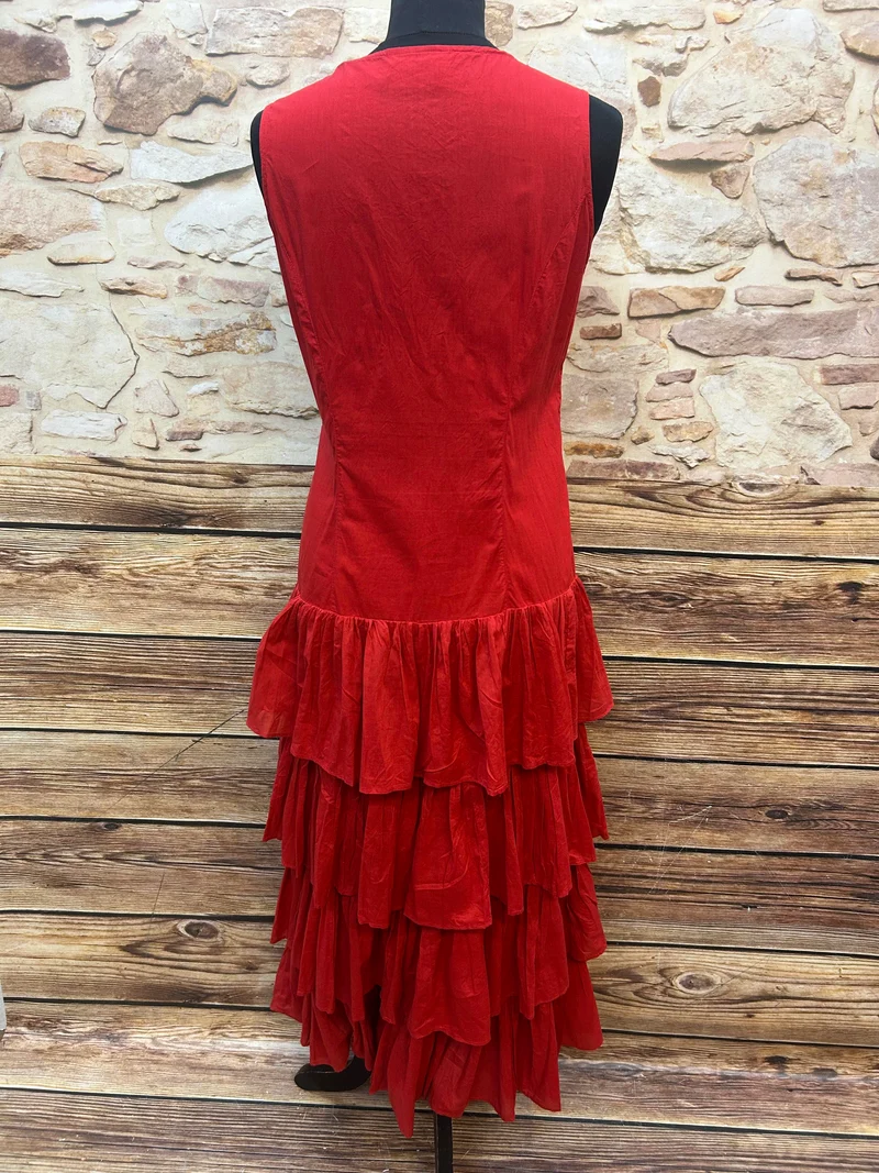 Vintage Kleid Gr. 42 (UK 14) – Rot aus Baumwolle