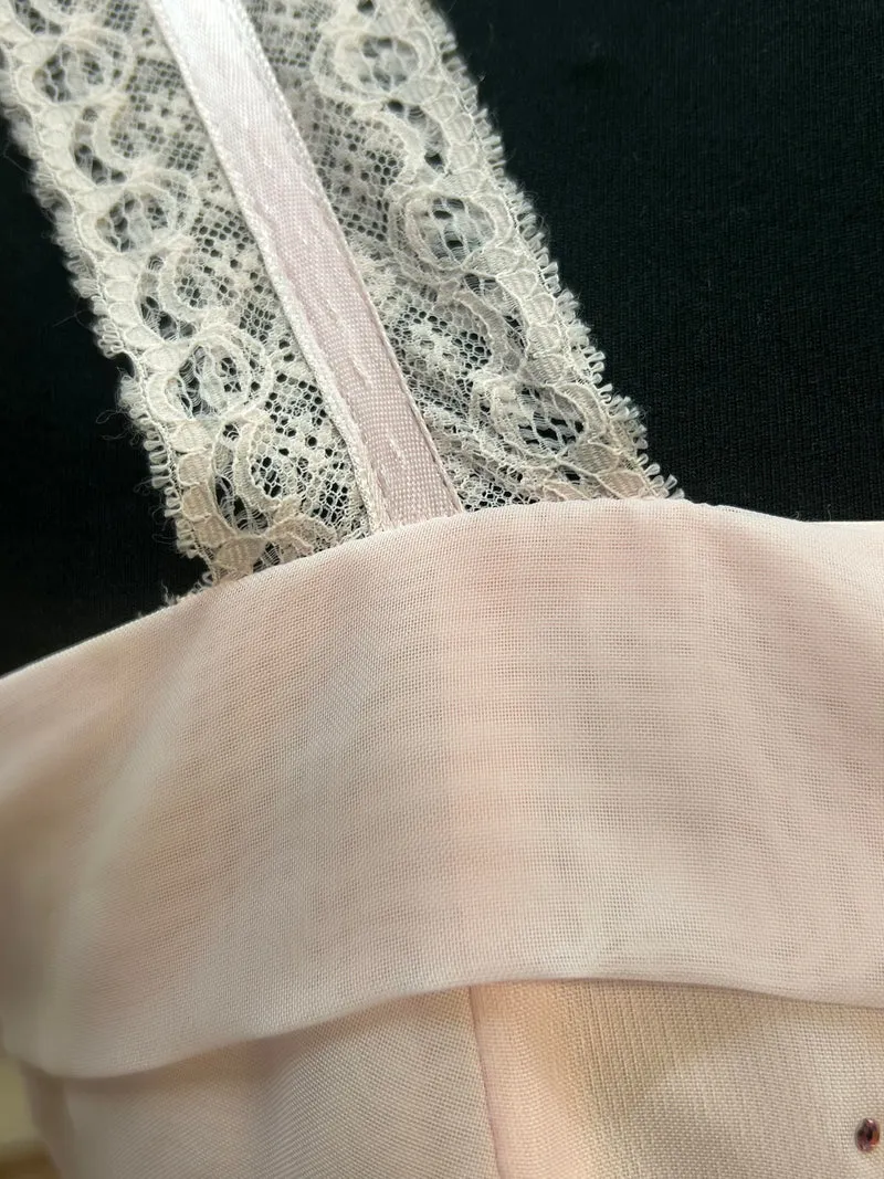 Rosafarbenes Spitzenkleid + Bolero, 70er-Romantik, Unikat