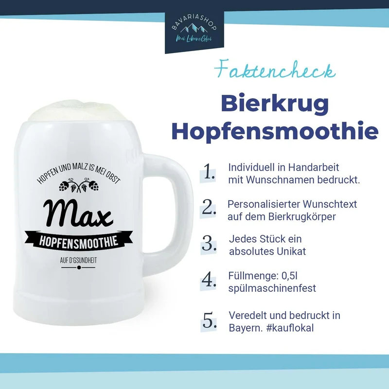 Bierkrug "Hopfensmoothie" mit Wunschname