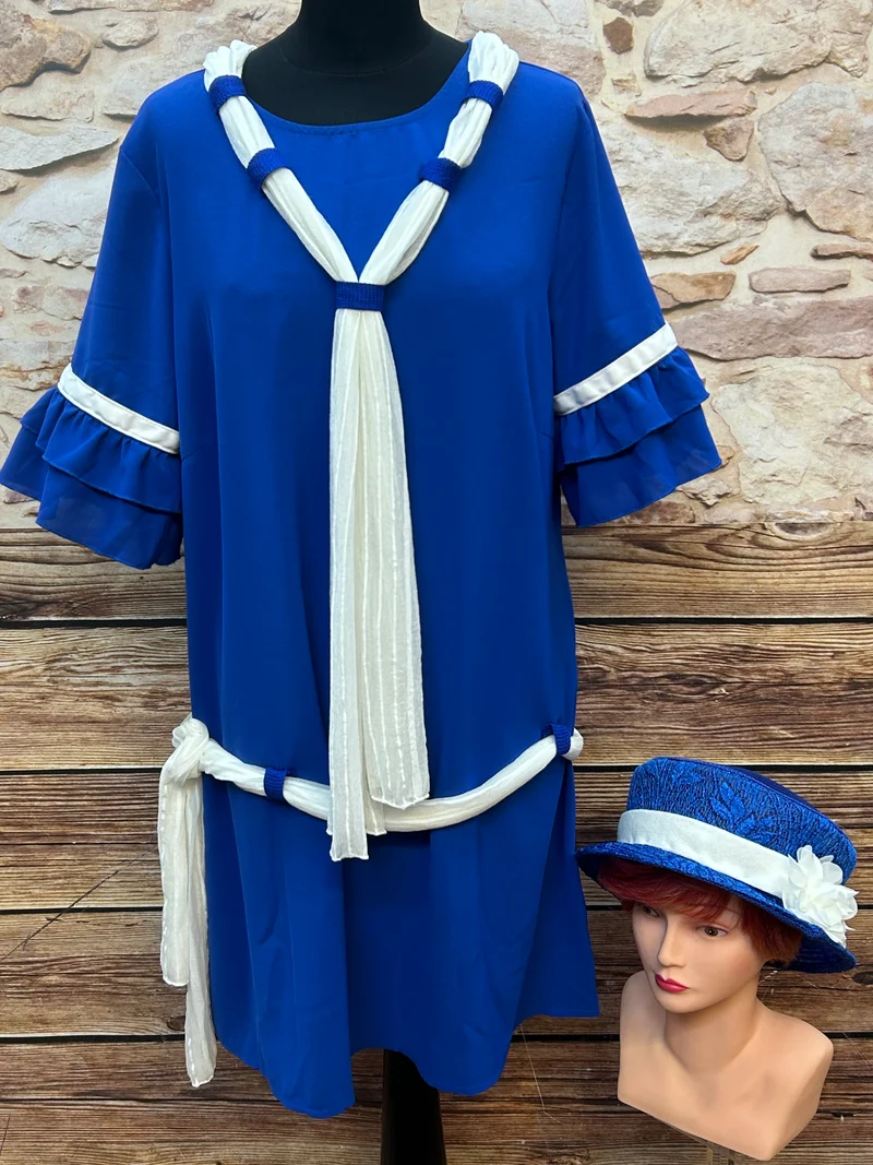 Royalblaues 20er-Jahre Kleid Gr. 42 mit Hut & Handschuhen