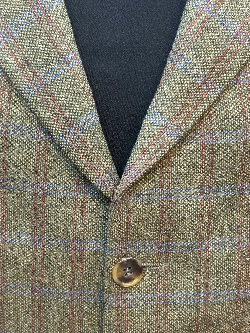 Vintage Herren Tweed Sakko 1990er Woll-Kaschmir Karo Moosgrün Gr. 54