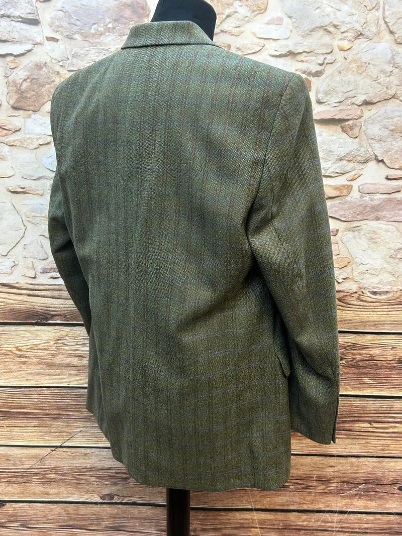 Vintage Herren Tweed Sakko 1990er Woll-Kaschmir Karo Moosgrün Gr. 54