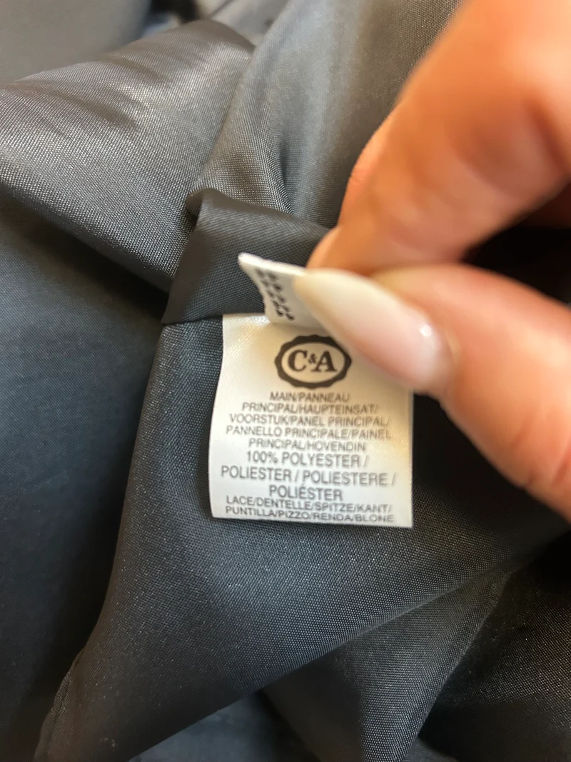 Vintage Stickkleid Schwarz-Gold Gr. 42 mit tiefer Taille