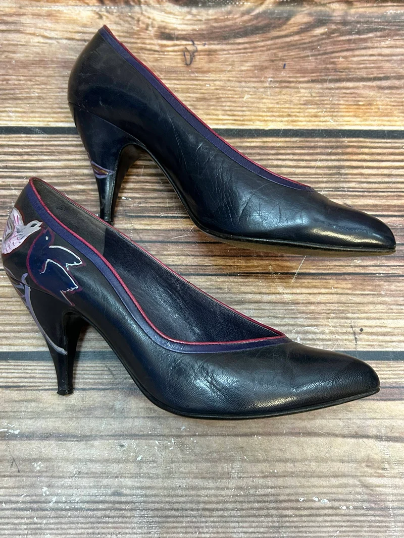 Lederpumps 36 ½ – Navy / Rot, handbemalt, Made in Italy