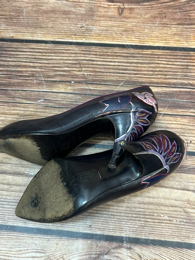 Lederpumps 36 ½ – Navy / Rot, handbemalt, Made in Italy