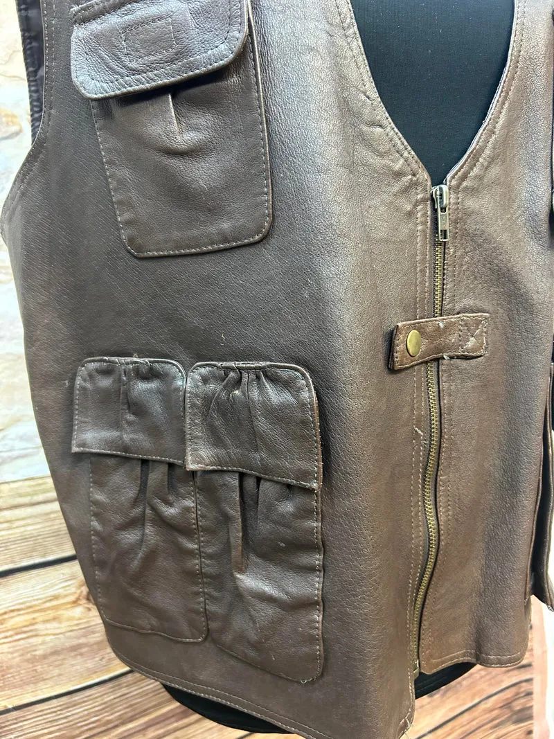 Vintage Leder-Weste – Braun - Gr.XXL