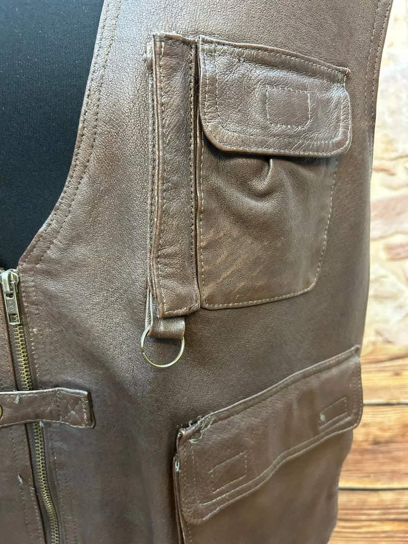 Vintage Leder-Weste – Braun - Gr.XXL
