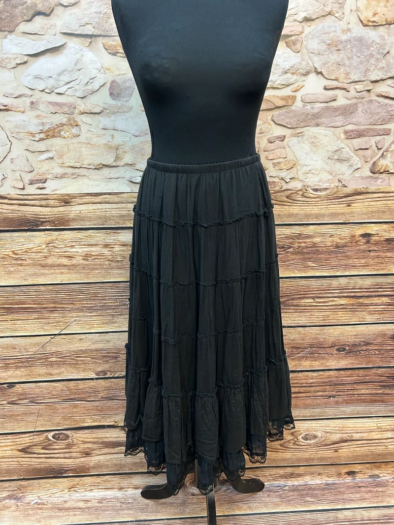 Vintage Rock schwarz Baumwolle Spitze Midi Kidal Gr. 36