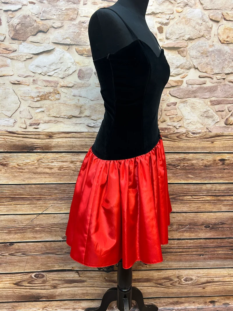 Vintage Cocktailkleid Samt schwarz rot Satin 80er Gr. 34