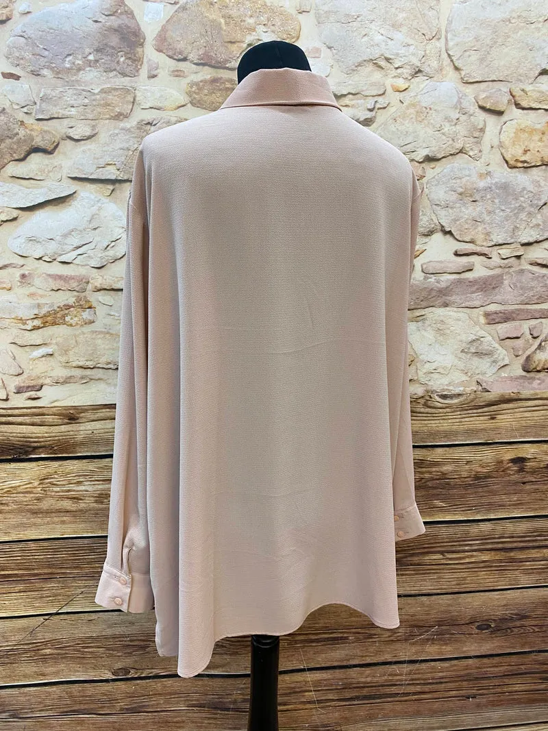 Vintage Schluppenbluse Nude Damen Gr. XL – Elegante Bluse mit Schleife