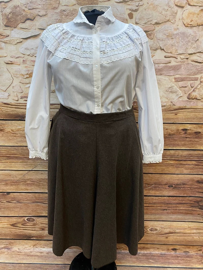 Vintage Bluse mit Spitzenbesatz, Weiß – Größe 46