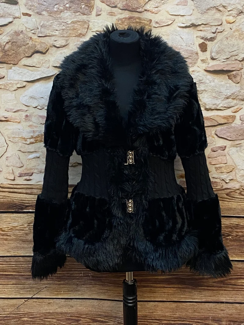Schwarze Teddyjacke im Vintage-Stil, Gr.M (38)