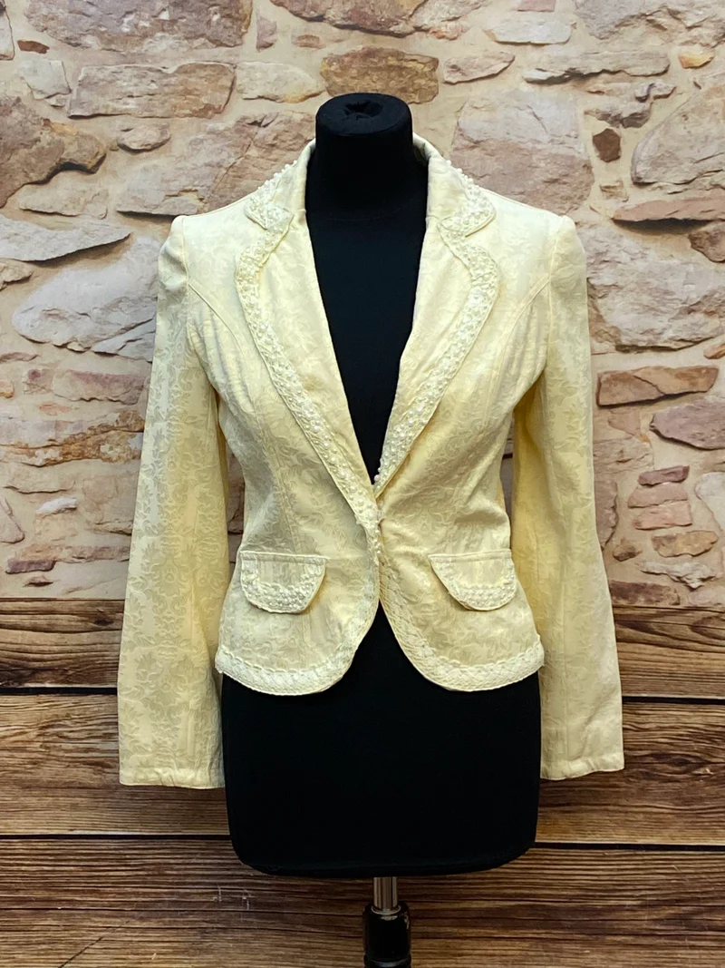 Elegante Vintage-Jacke in Cremefarben mit Perlenverzierungen, Gr.36
