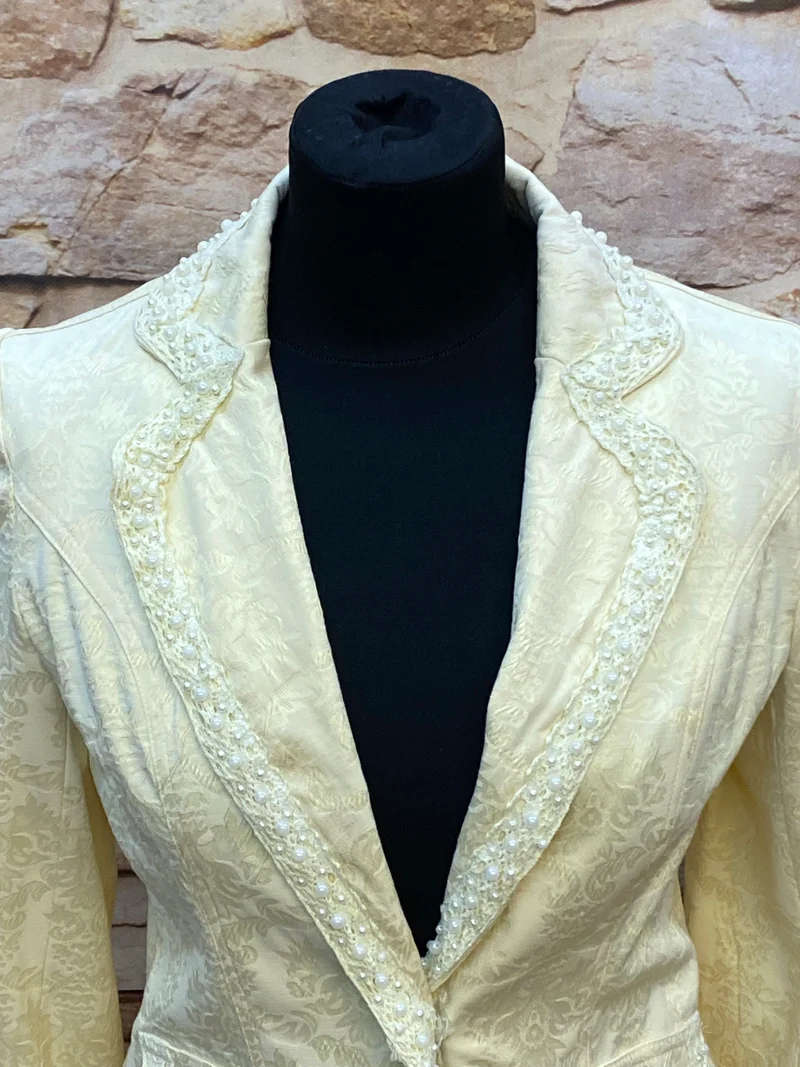 Elegante Vintage-Jacke in Cremefarben mit Perlenverzierungen, Gr.36