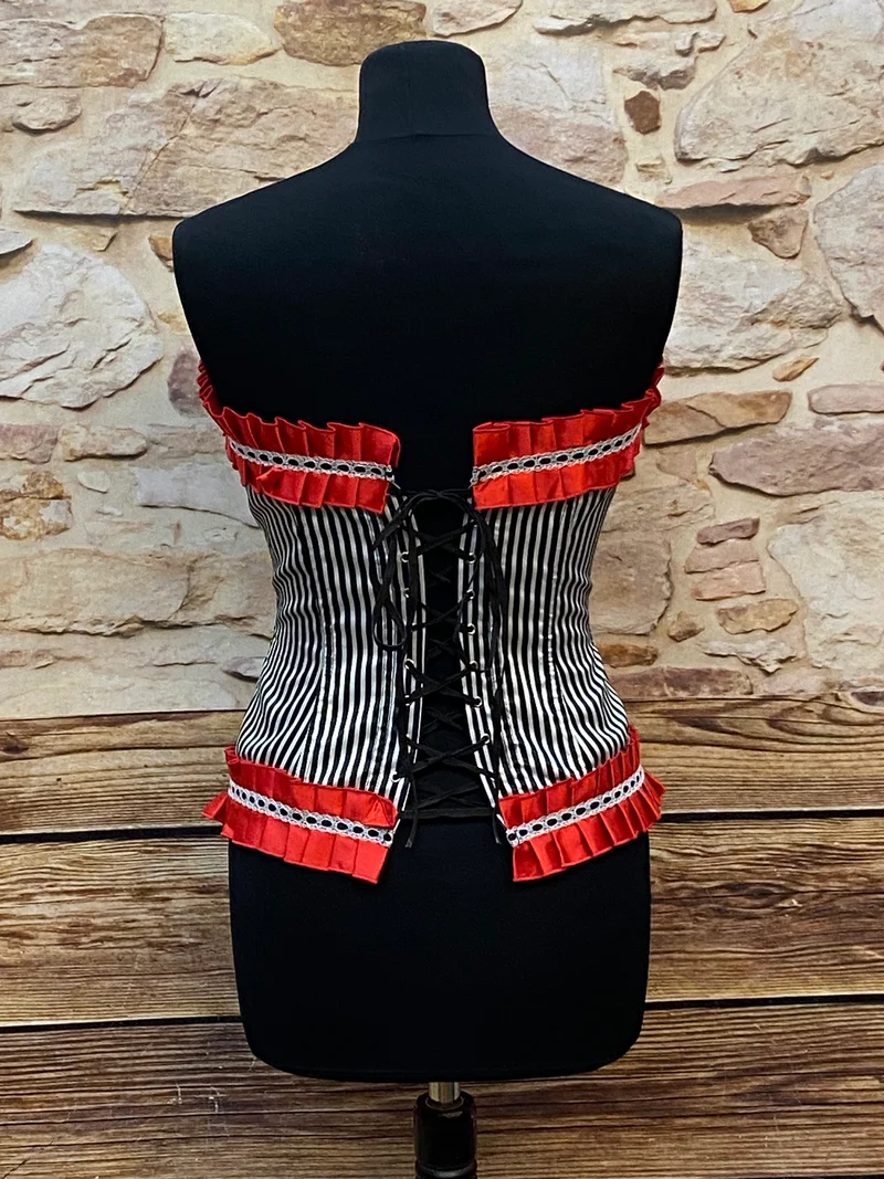 Steampunk Korsett Gestreift Gr. 34 in Rot-Schwarz