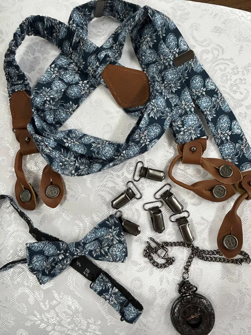 Hosenträger-Set mit Fliege & Taschenuhr – Einheitsgröße