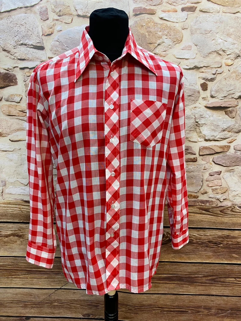 Vintage-Hemd - kariert – Rot-Weiß, Gr.42