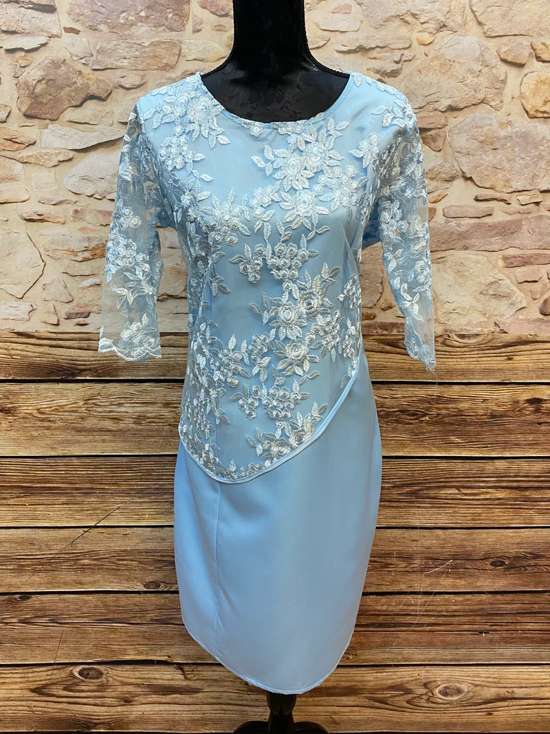 Vintage Cocktailkleid hellblau Stickerei floral Gr.