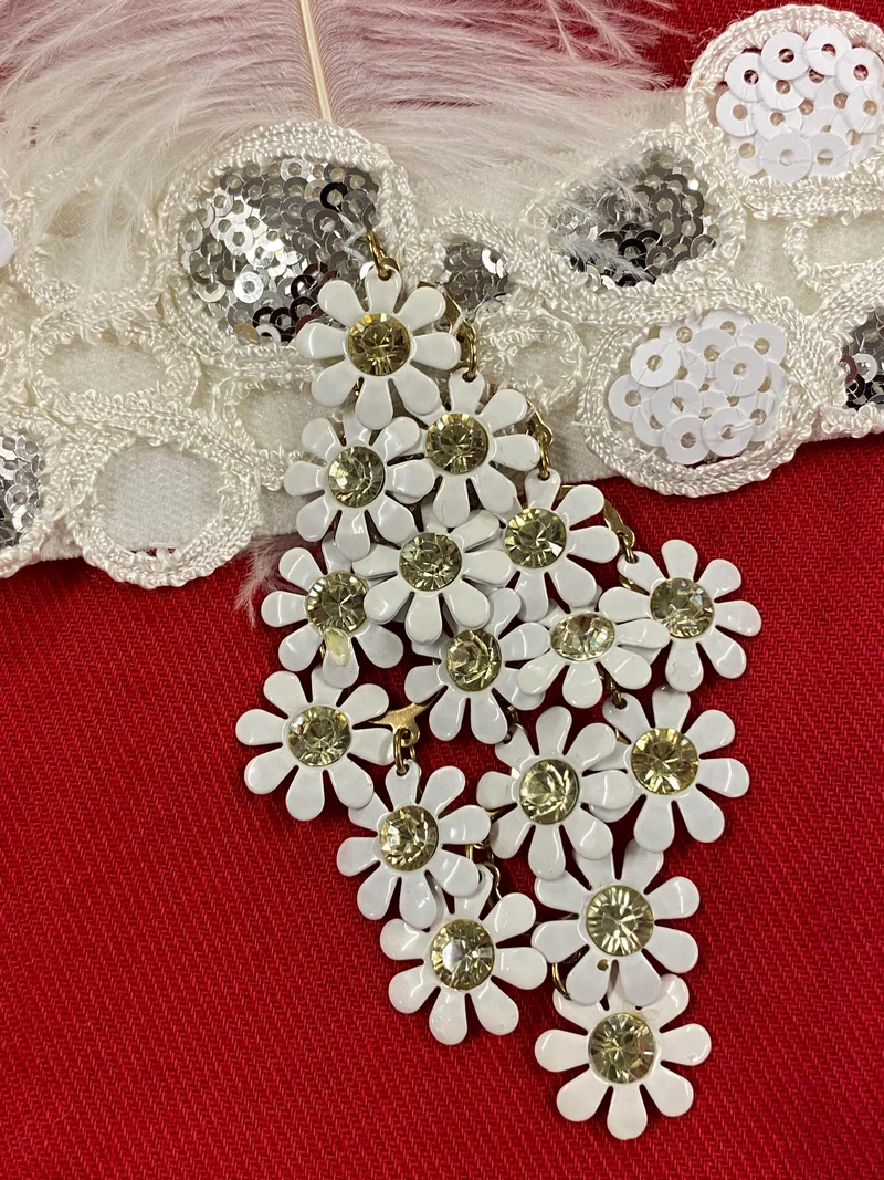 20er Jahre Damen Set Accessoires weiß/silber