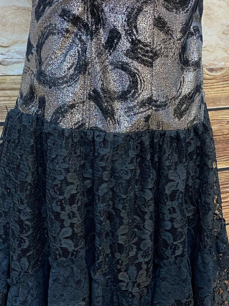Vintage Cocktailkleid silber schwarz Lurex Spitze Gr. 40