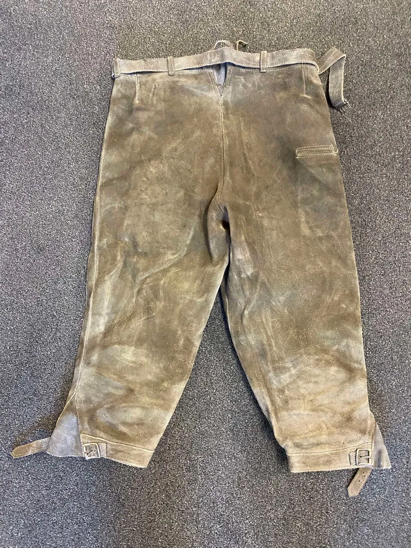 Vintage Lederhose Herren Kniebund Gr. 46 – grau echte Trachtenhose mit Gürtel