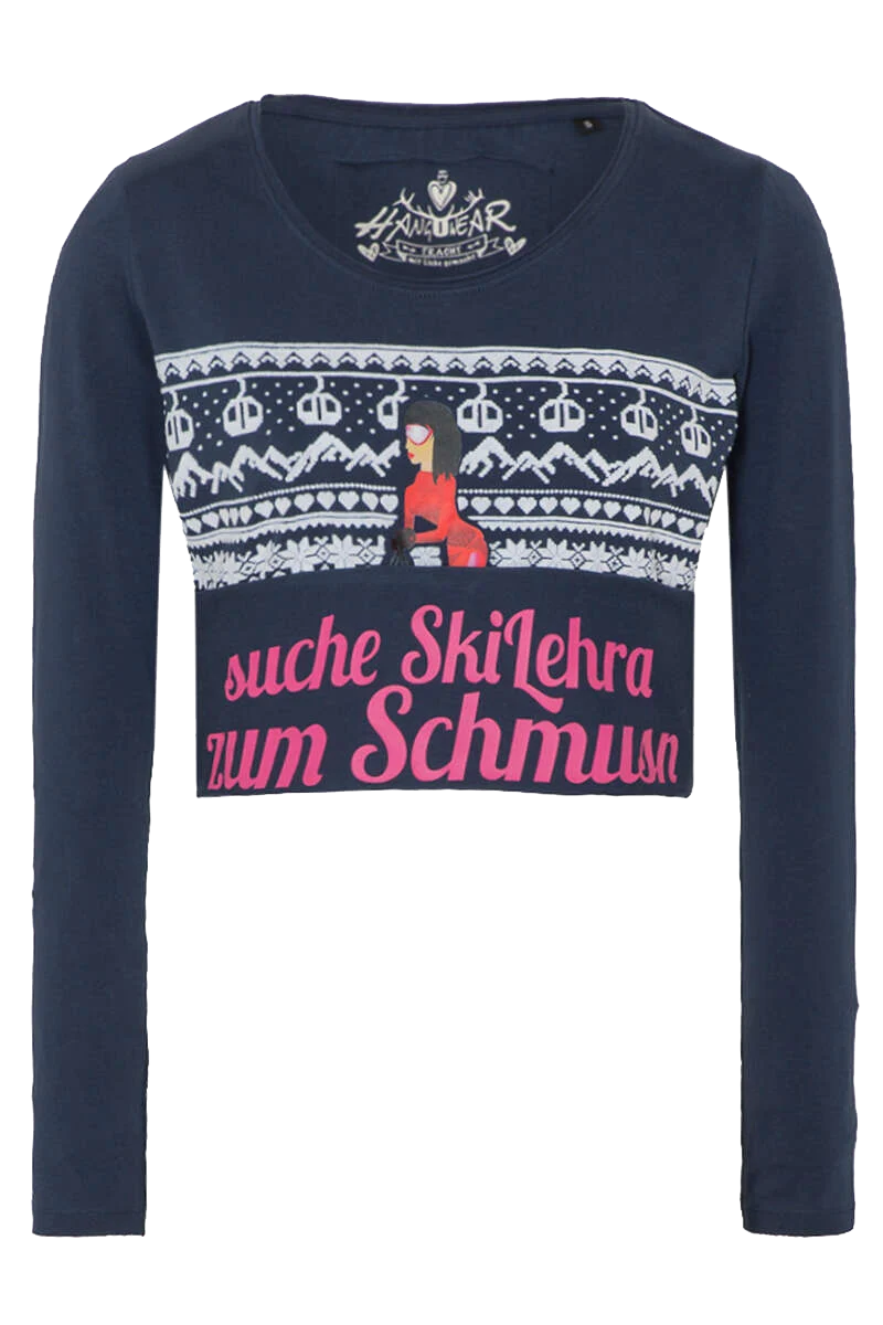 Damen Langarmshirt mit Skifahrerin