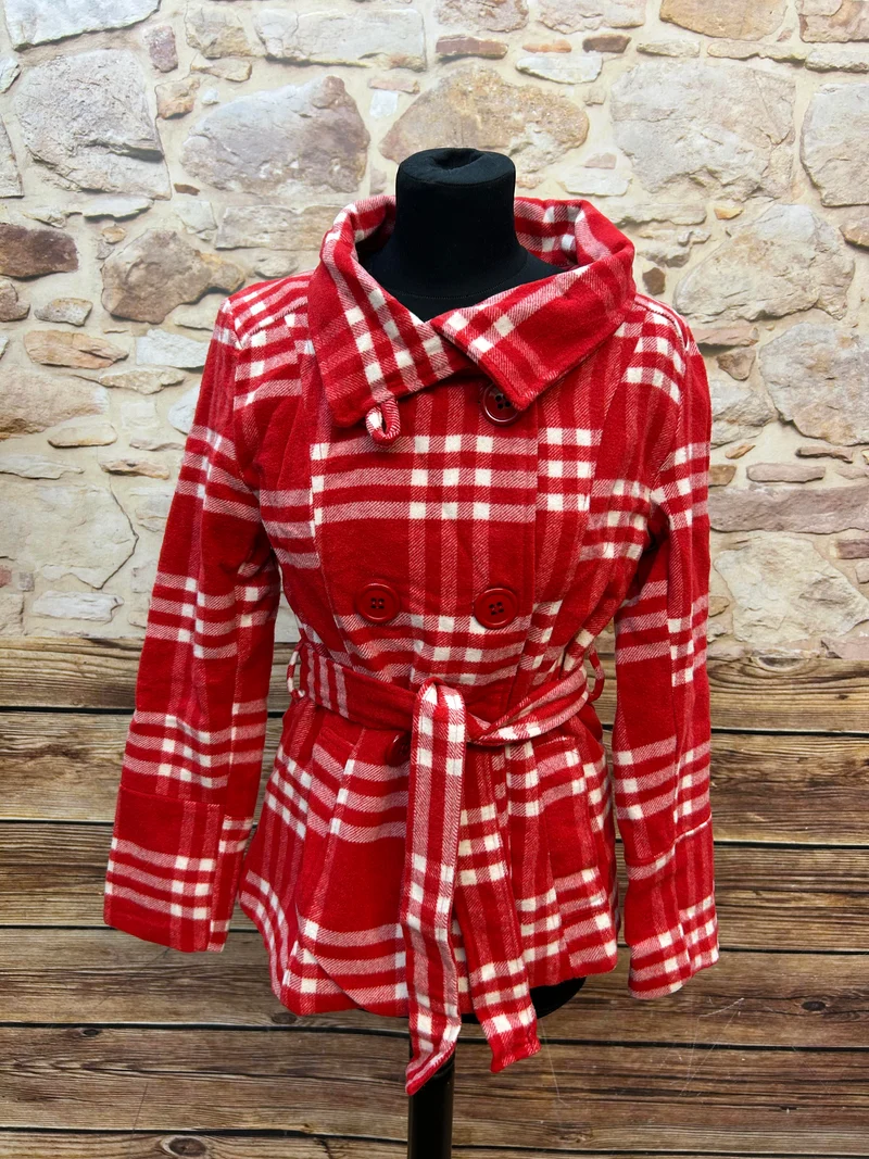 Kurzmantel in Rot-Kariert – Made in Italy – Größe M