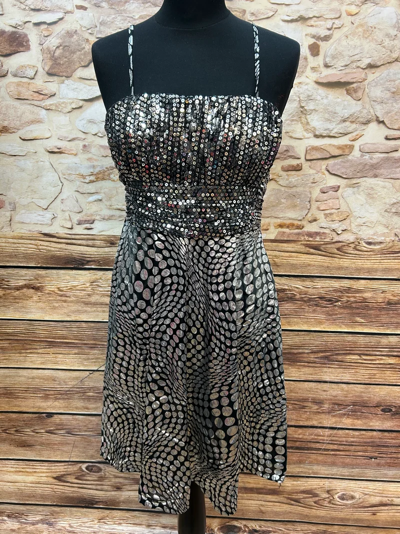Vintage Cocktailkleid schwarz Pailletten trägerlos Z&S Gr. 38