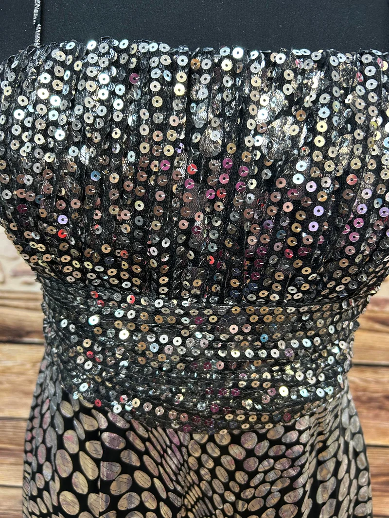 Vintage Cocktailkleid schwarz Pailletten trägerlos Z&S Gr. 38