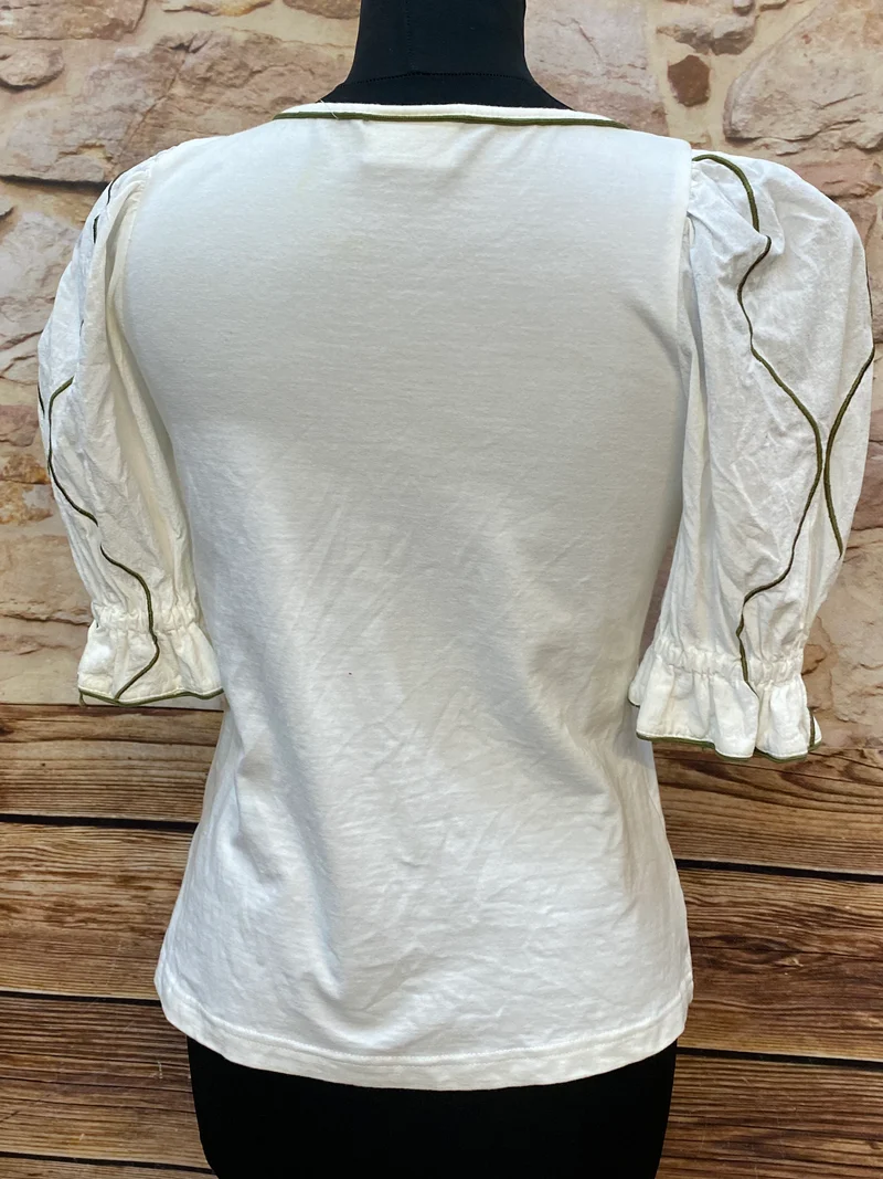 Meico Landhaus Look Trachtenshirt Damen Gr. 38 Weiß Baumwolle