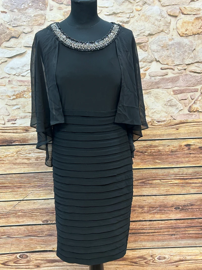Vintage Abendkleid schwarz Glitzerkragen Lyman Gr. 36