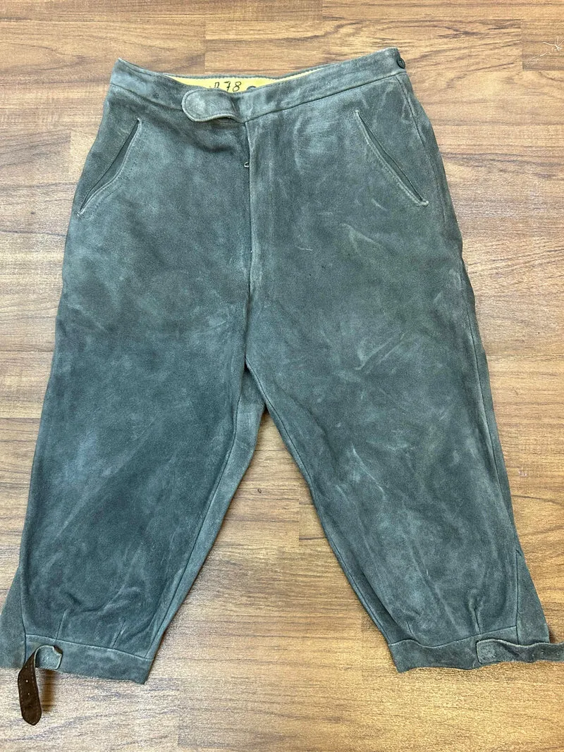 Vintage Kniebundlederhose Herren Bergfreund 1960er–1970er Grau Echtleder Gr. 44