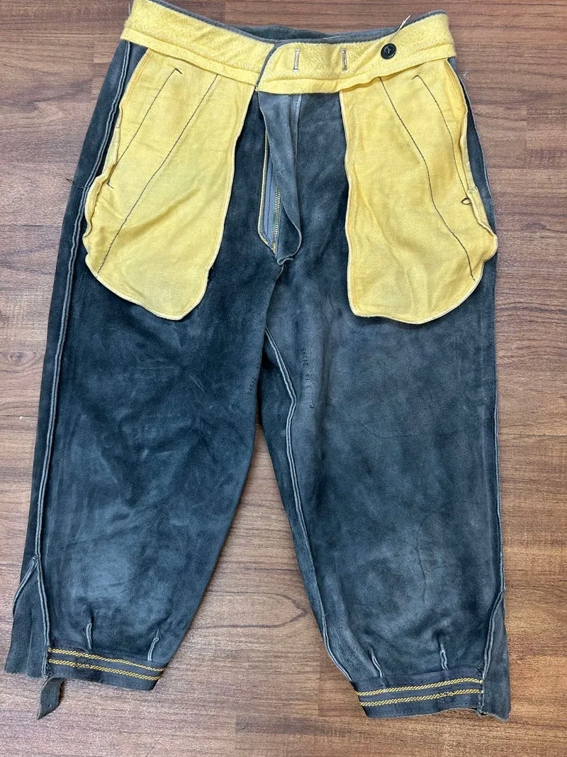 Vintage Kniebundlederhose Herren Bergfreund 1960er–1970er Grau Echtleder Gr. 44