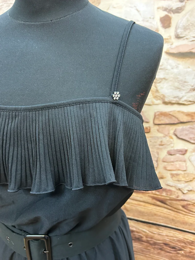 Vintage Kleid St. Michael – Plissee-Volant & Taillengürtel – Gr. 40 (stretchig) – Made in UK
