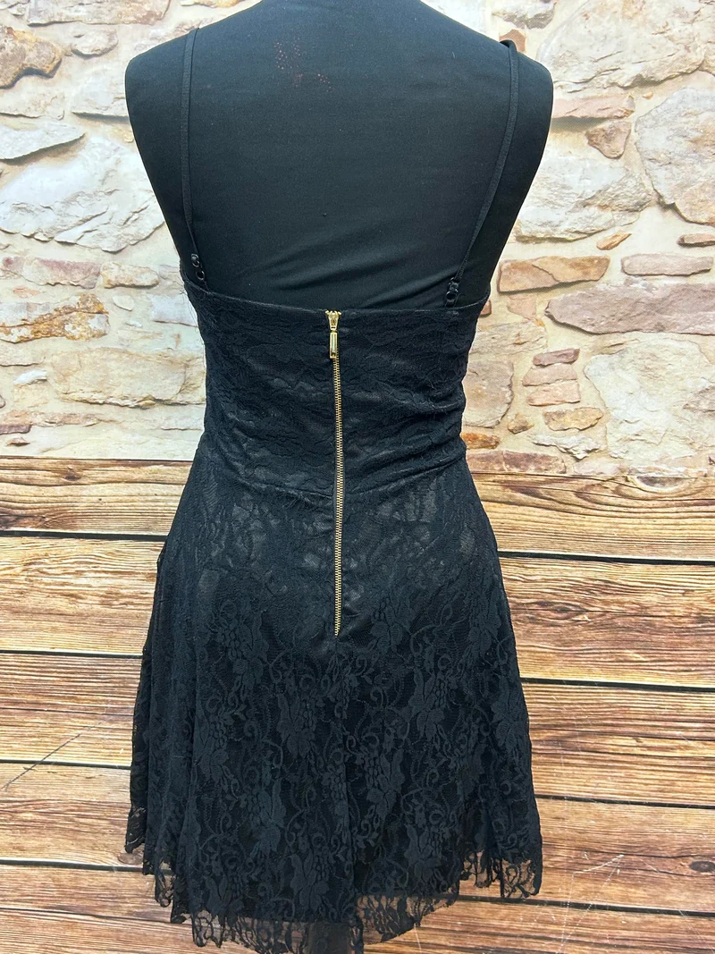 Vintage Trägerkleid mit Spitze & Strassdetails – Gr. L (ca. 34)