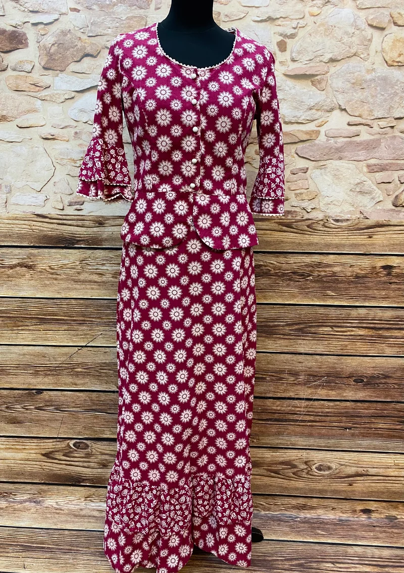 Romantisches Vintage-Kostüm in Blumenmuster, Größe 38