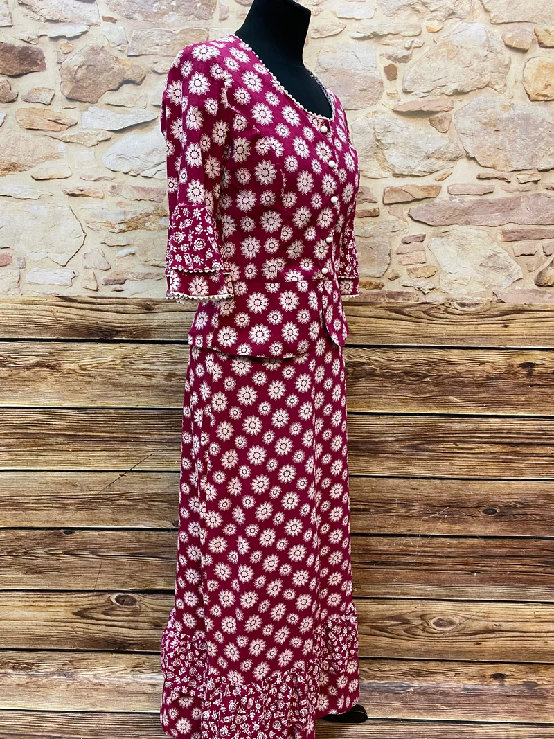 Romantisches Vintage-Kostüm in Blumenmuster, Größe 38