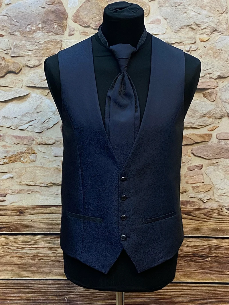 Hochzeitsweste dunkelblau Set Plastron Gr. 52 elegant