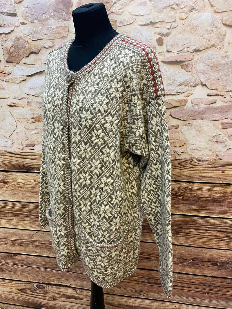 Vintage Norweger Strickjacke mit traditionellem Muster – Größe 42